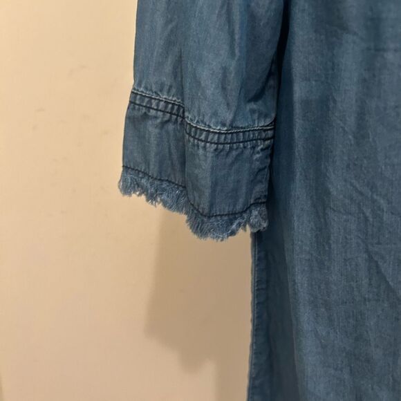 Michael Stars Women’s Blue Denim Tunic Dress 
Chambray Raw Fringe Hem Medium - Picture 7 of 10